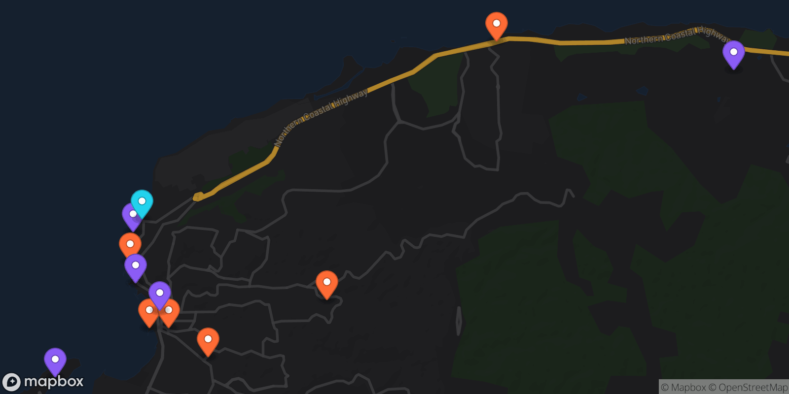 Map showing 12 locations