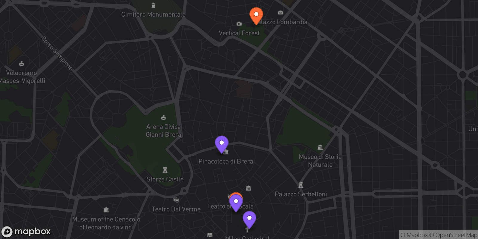 Map showing 5 locations