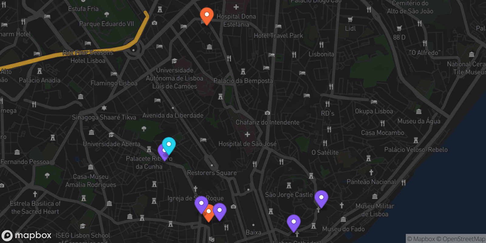 Map showing 8 locations