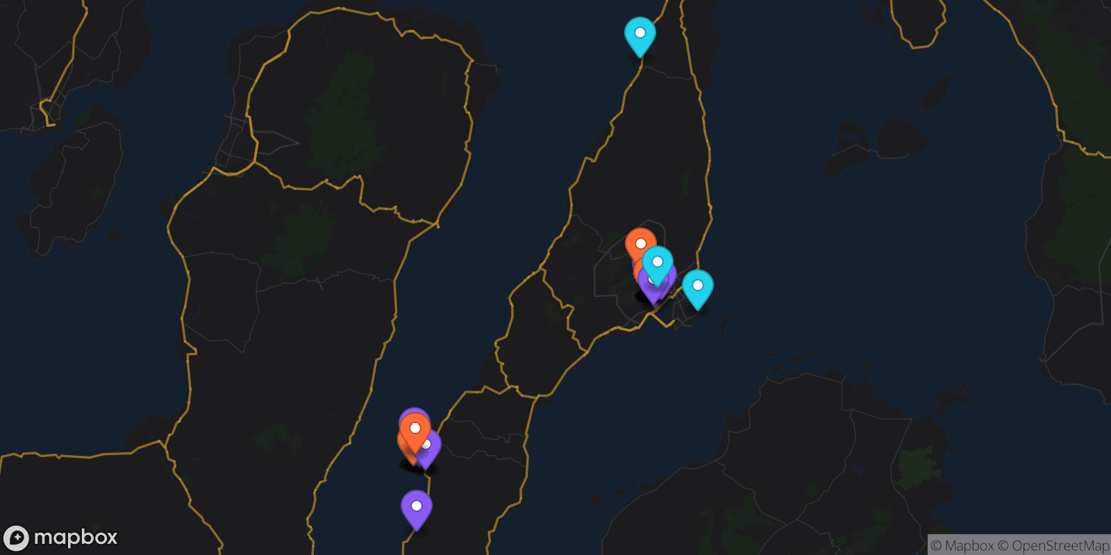Map showing 41 locations