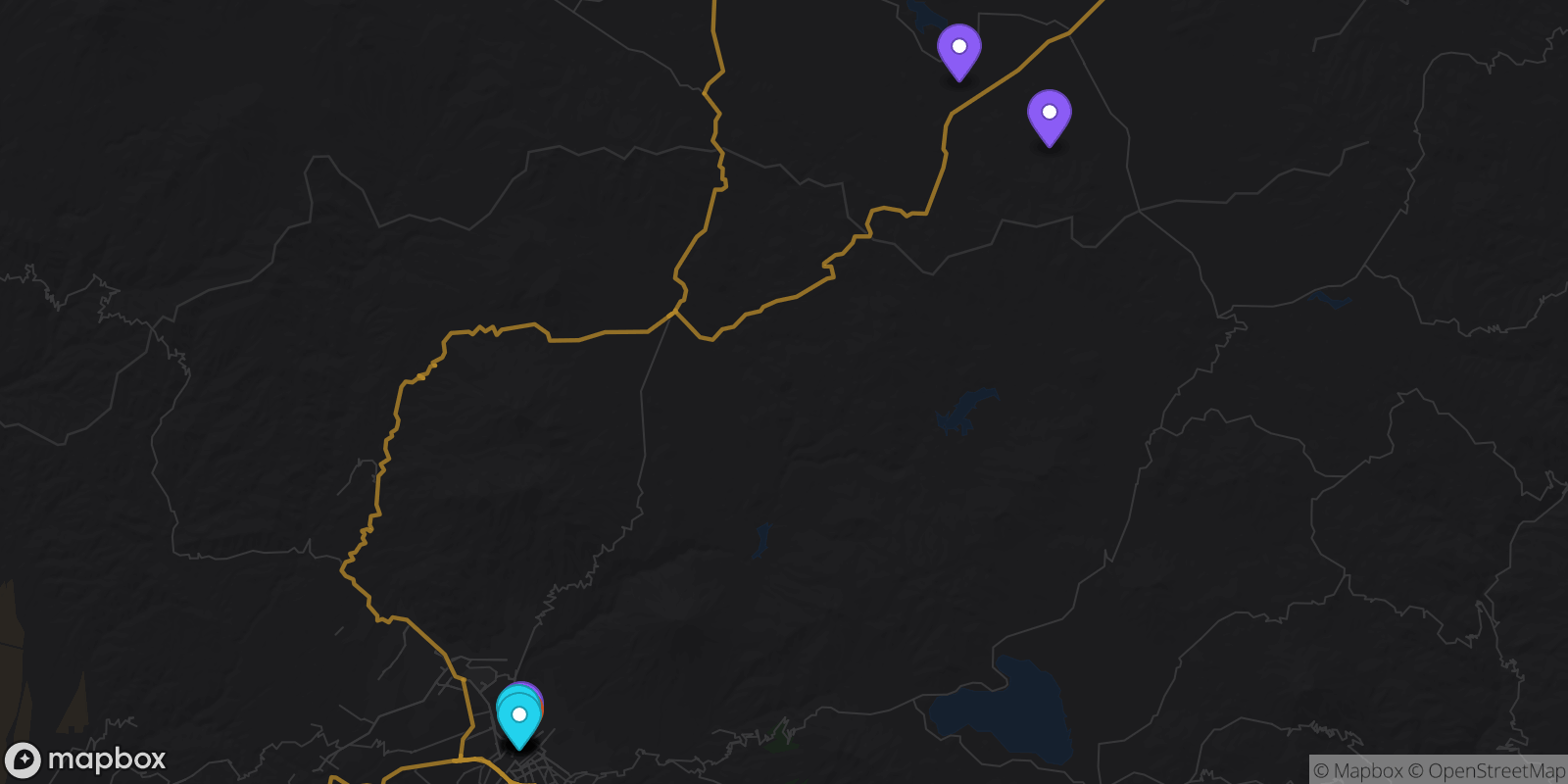 Map showing 12 locations