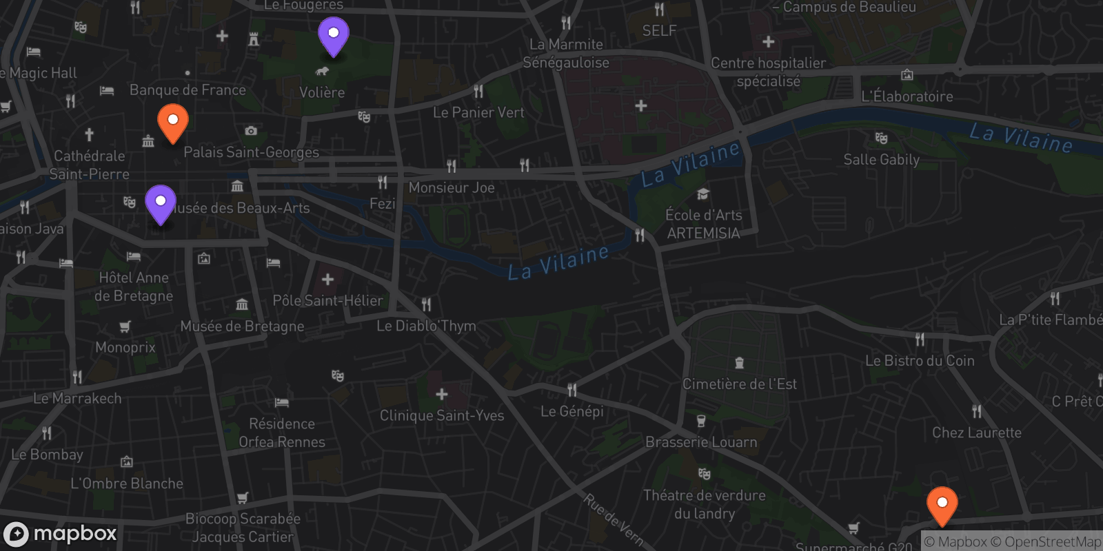 Map showing 6 locations