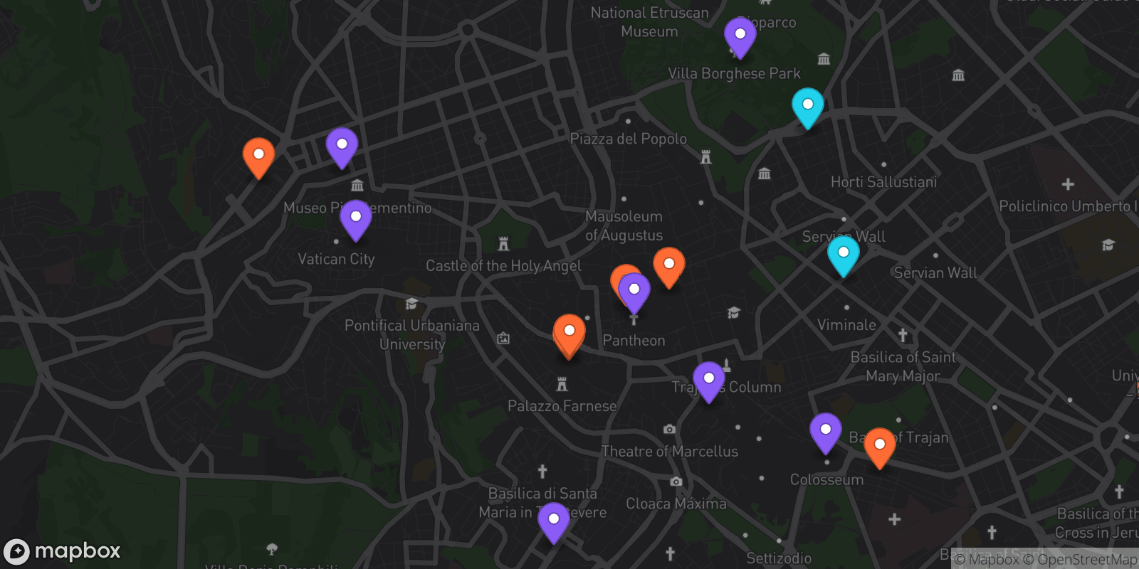 Map showing 15 locations