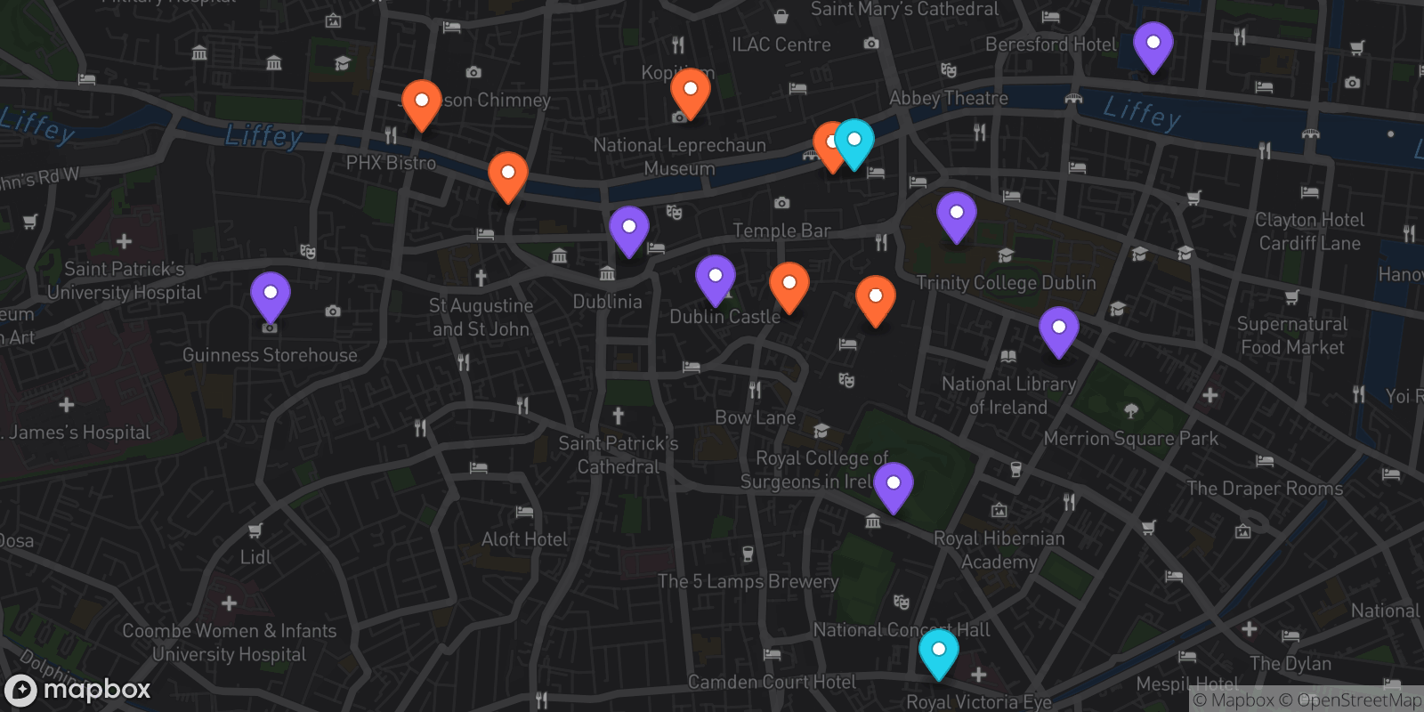 Map showing 15 locations