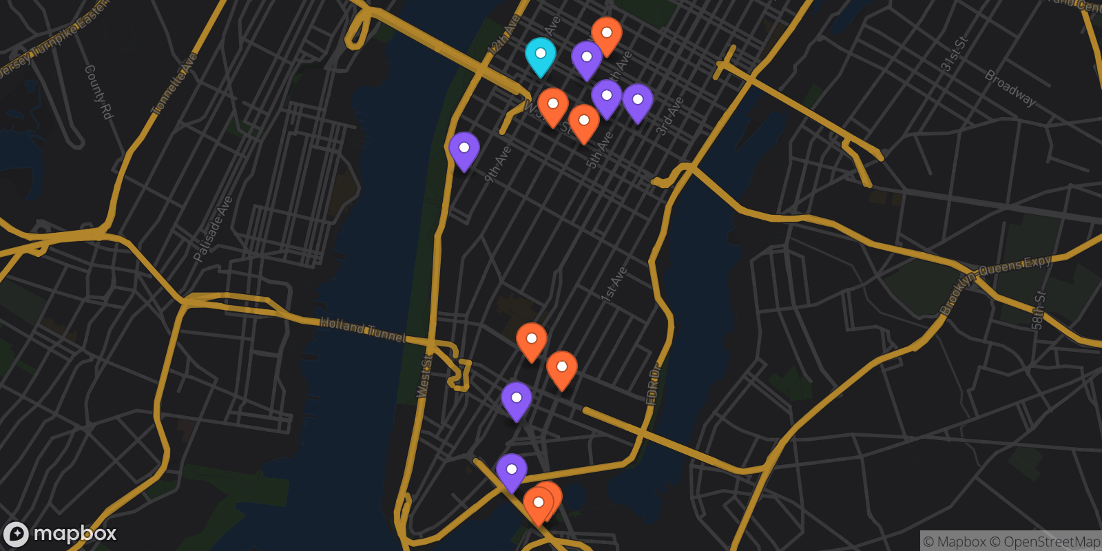 Map showing 14 locations