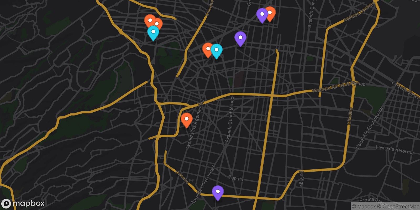 Map showing 10 locations