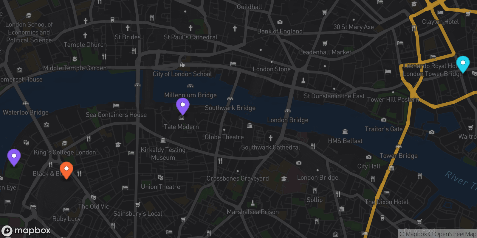 Map showing 4 locations