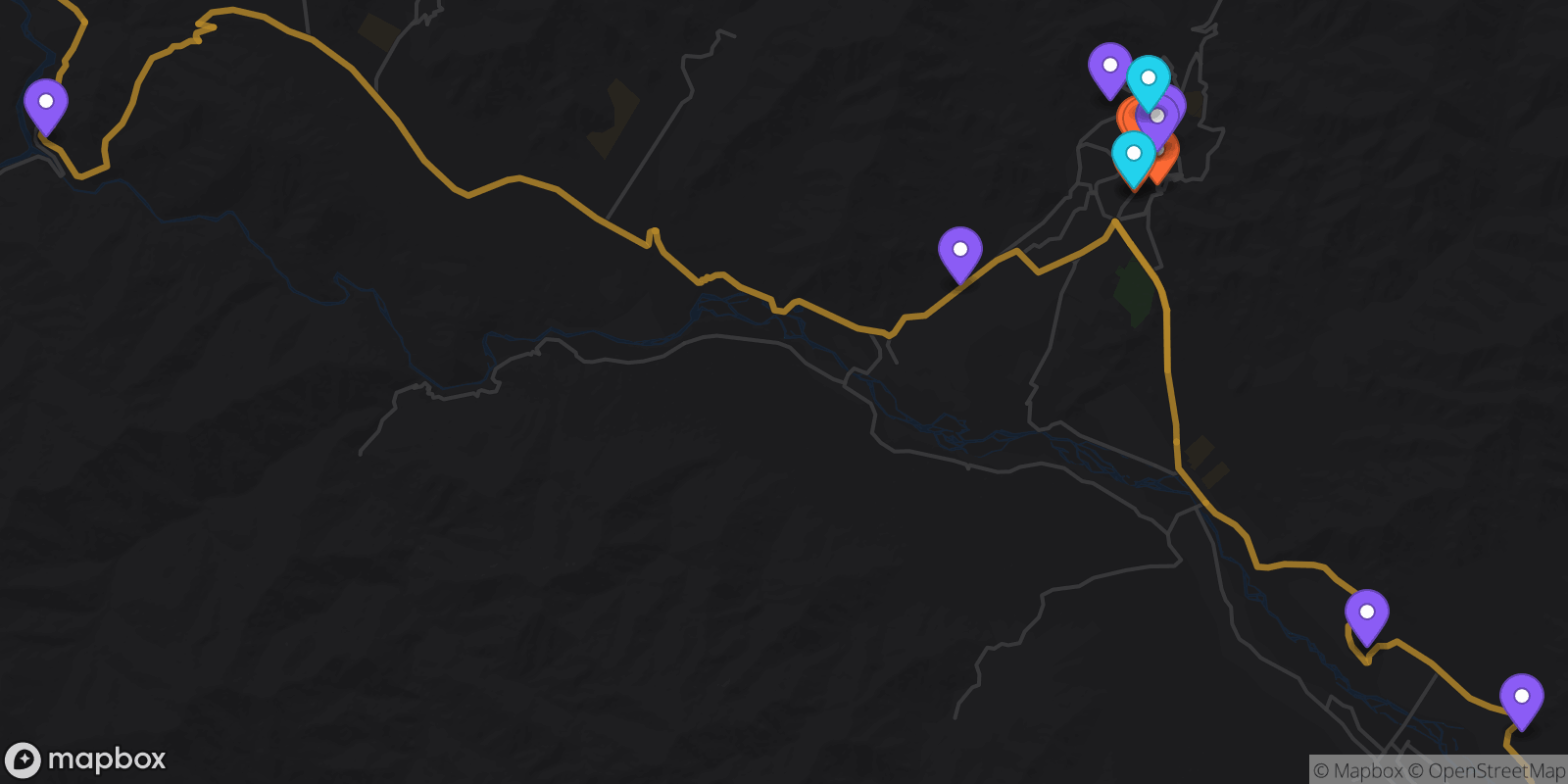 Map showing 15 locations