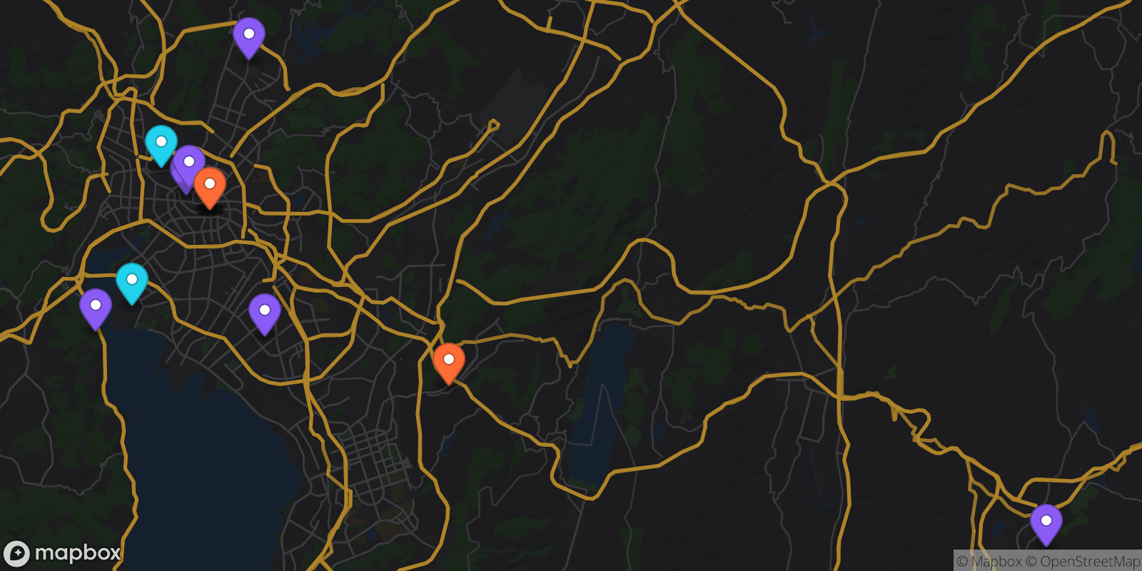 Map showing 14 locations
