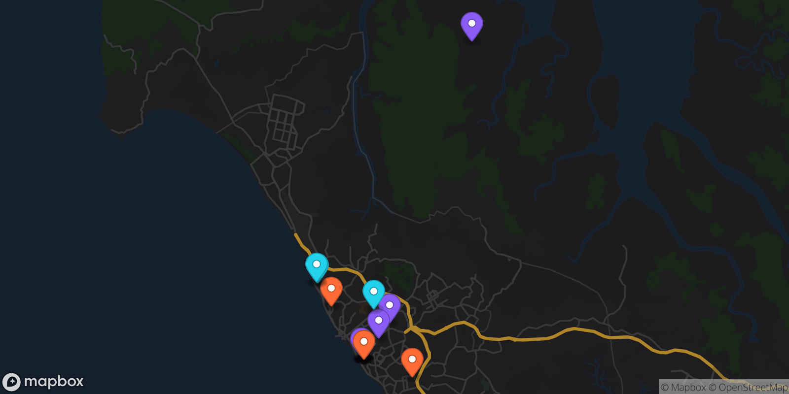 Map showing 16 locations