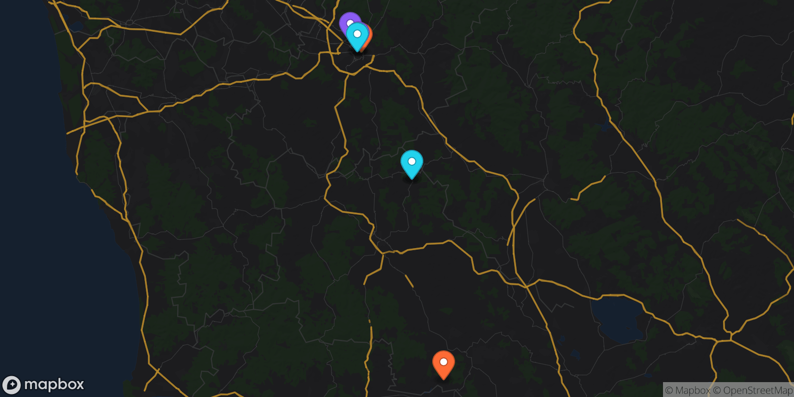 Map showing 8 locations
