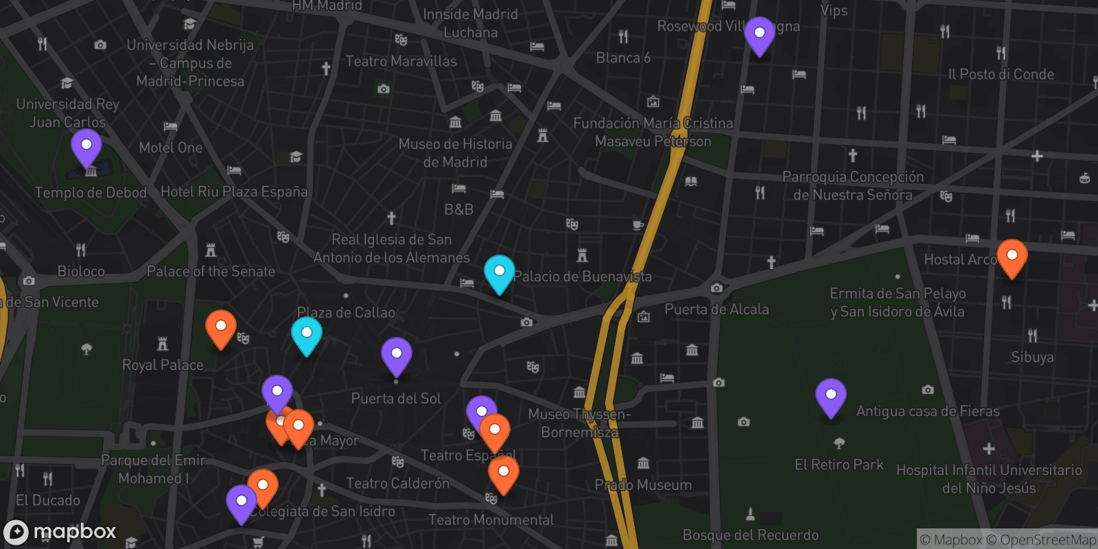 Map showing 16 locations
