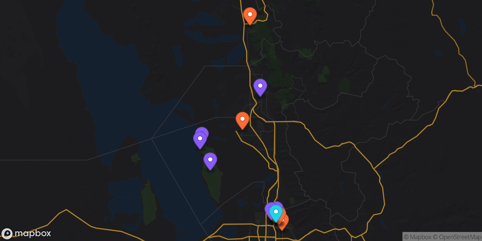 Map showing 14 locations