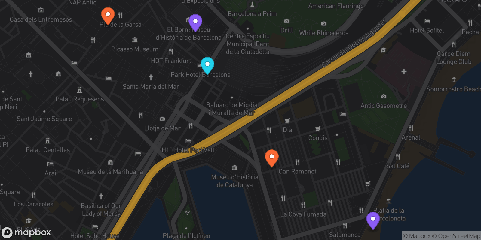 Map showing 5 locations