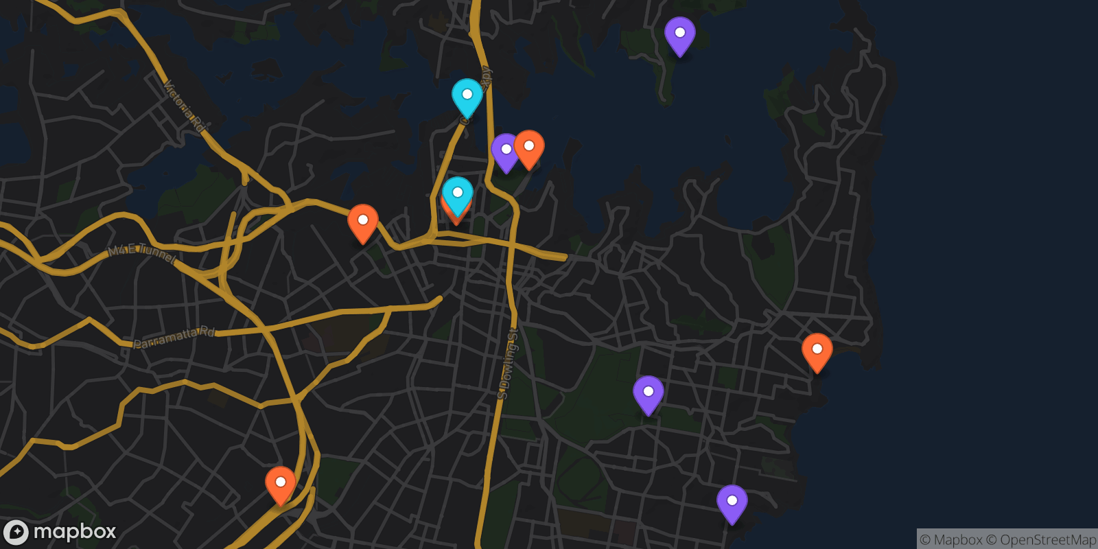 Map showing 11 locations