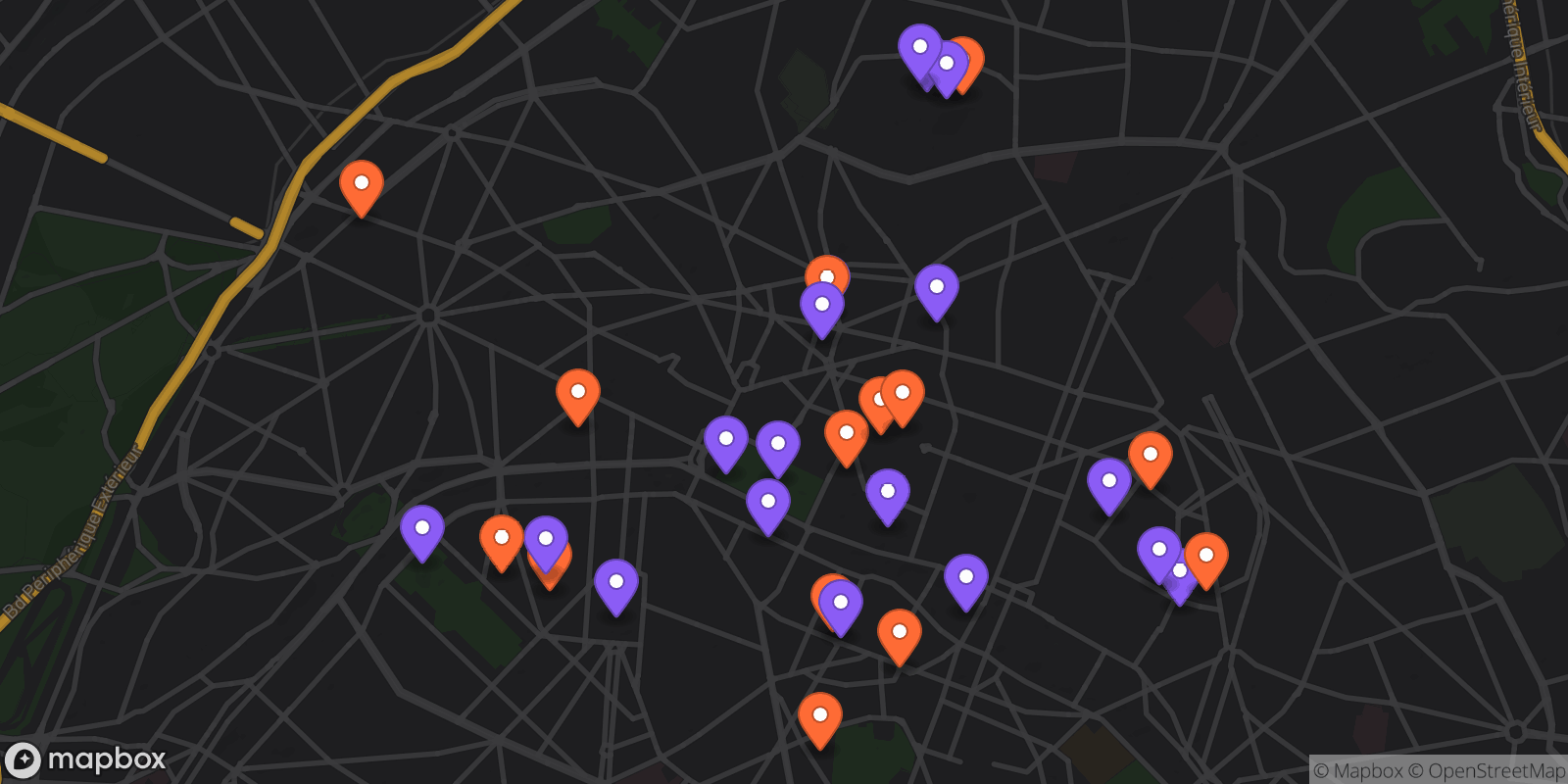 Map showing 32 locations