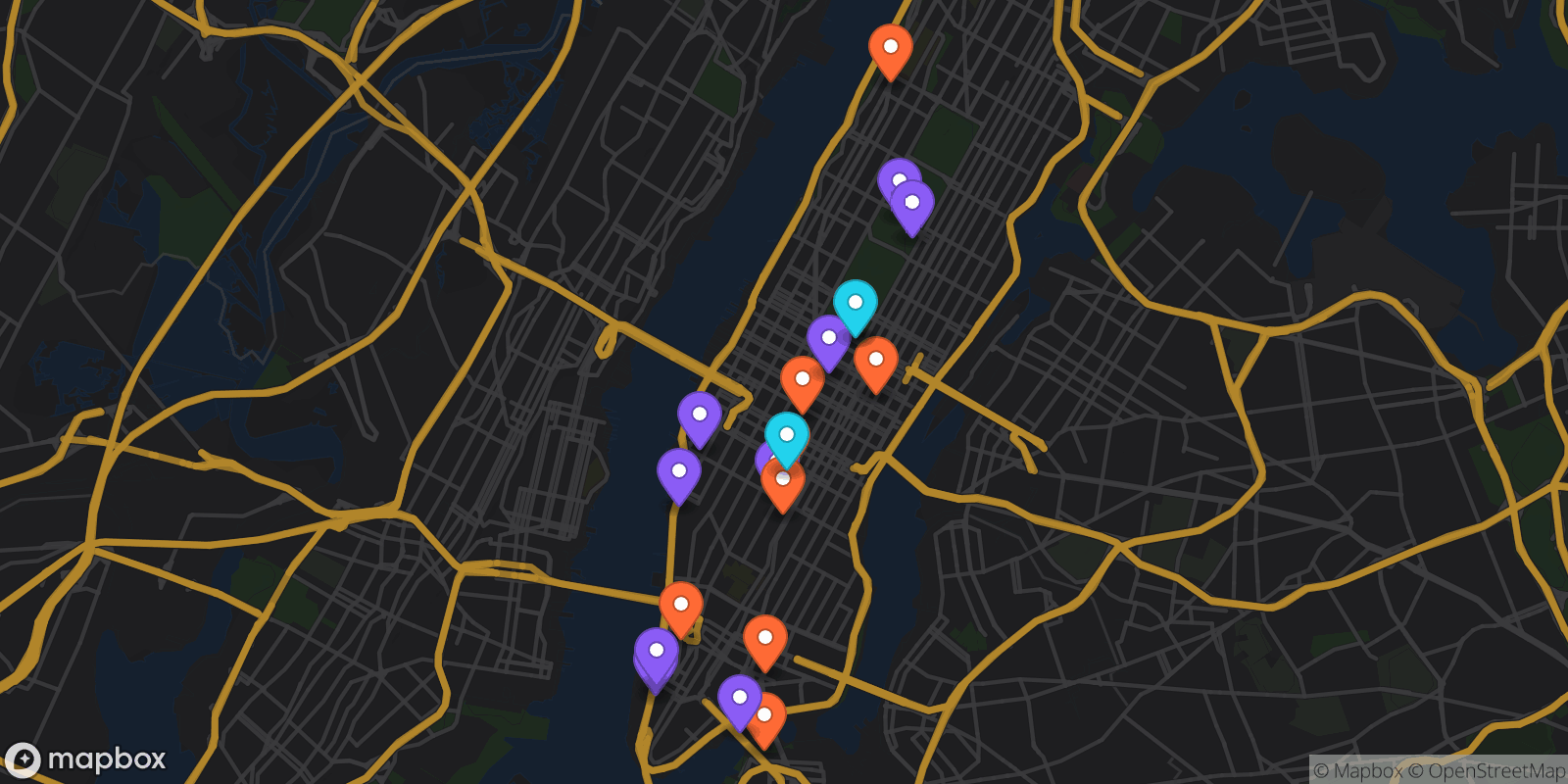 Map showing 20 locations