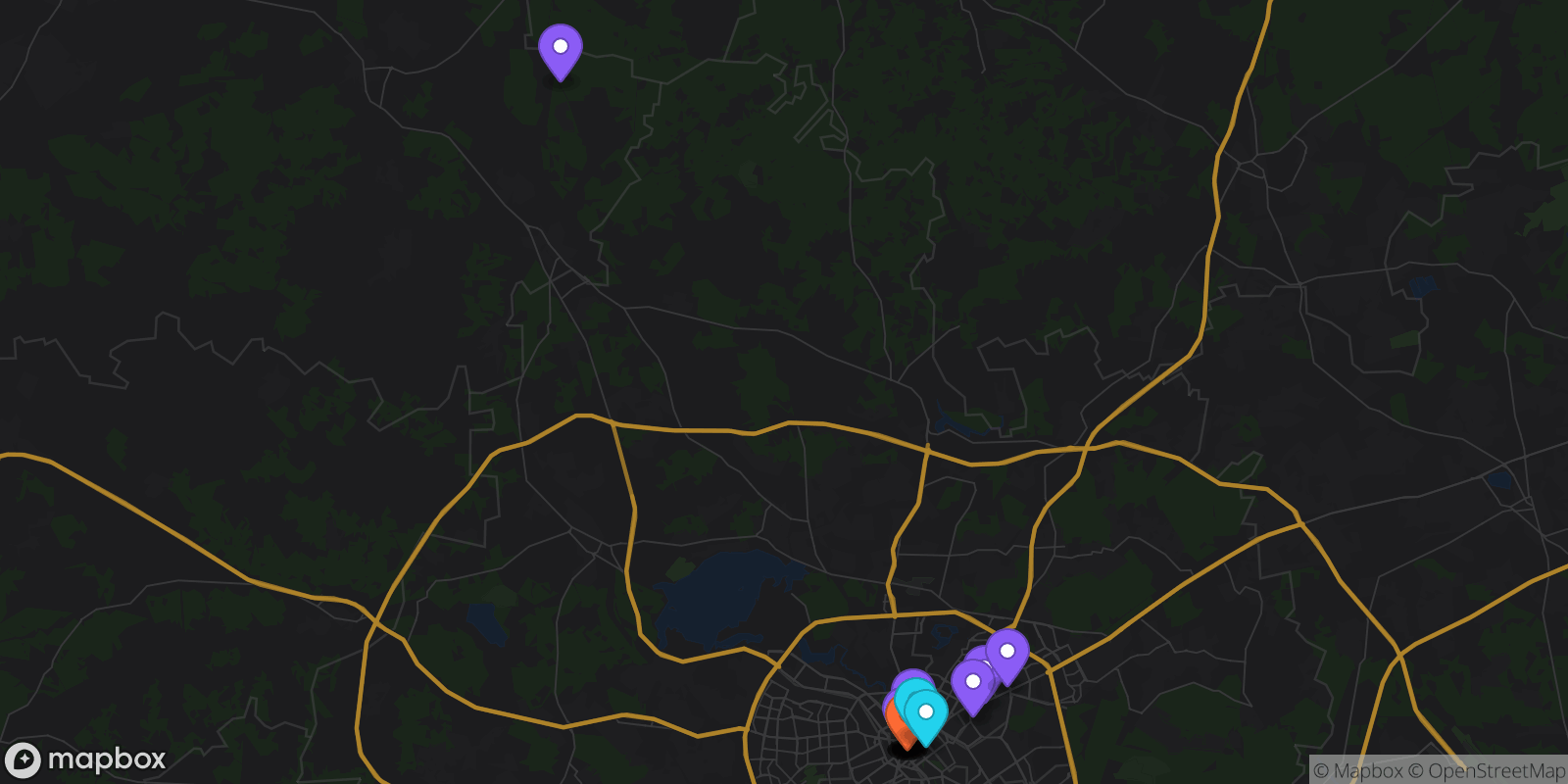 Map showing 18 locations