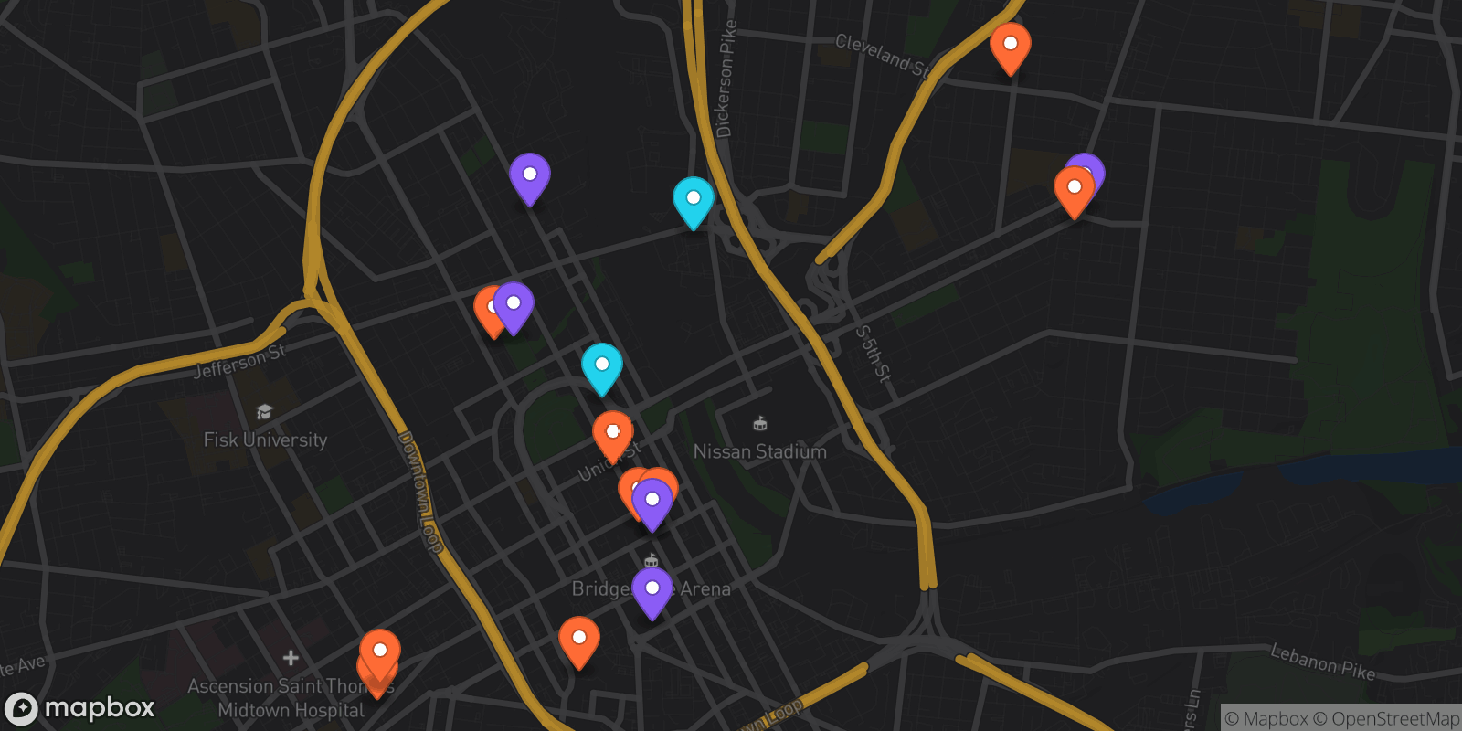 Map showing 17 locations