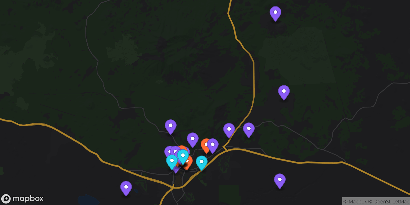 Map showing 33 locations