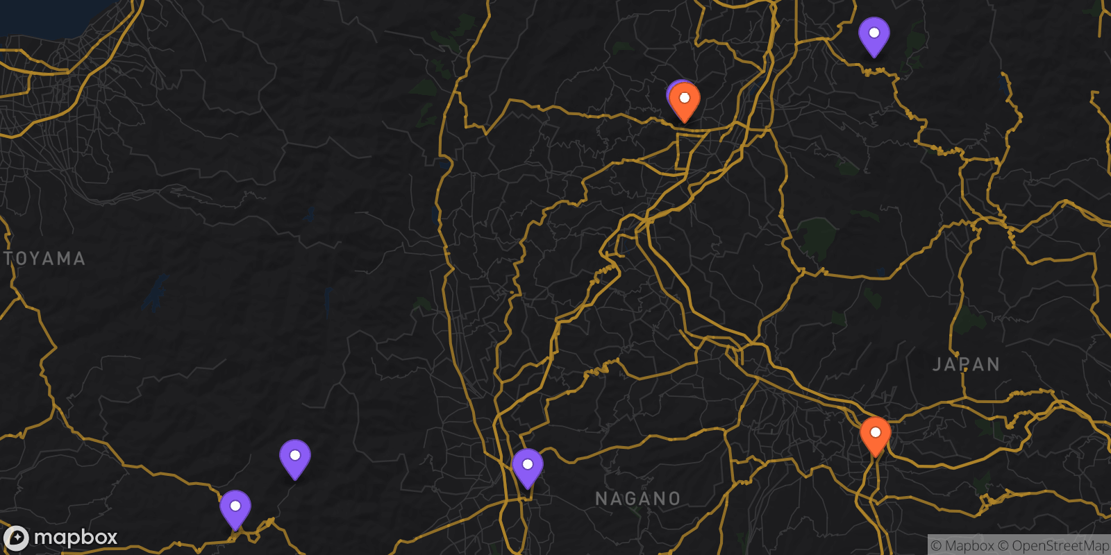 Map showing 7 locations