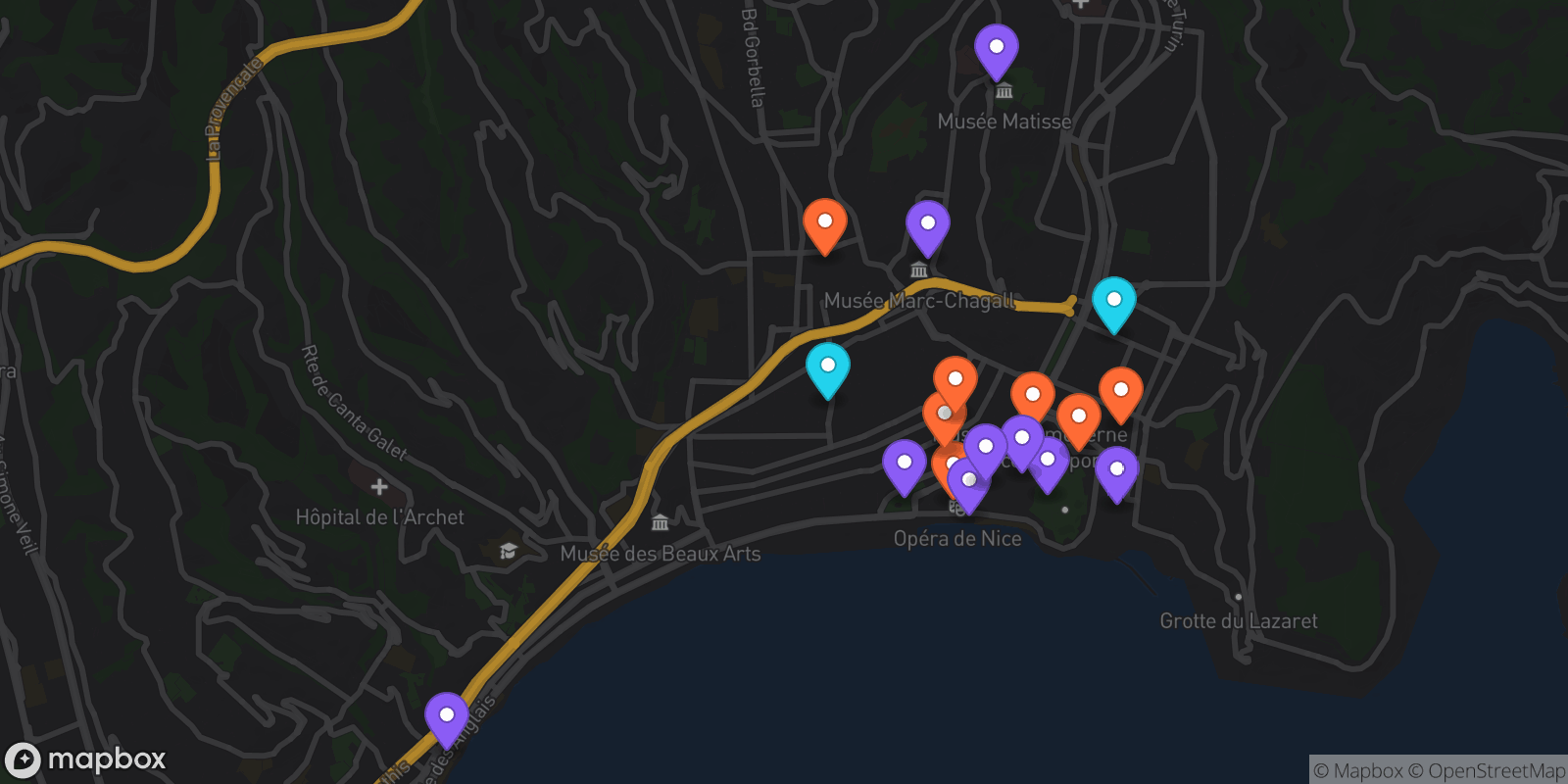 Map showing 18 locations
