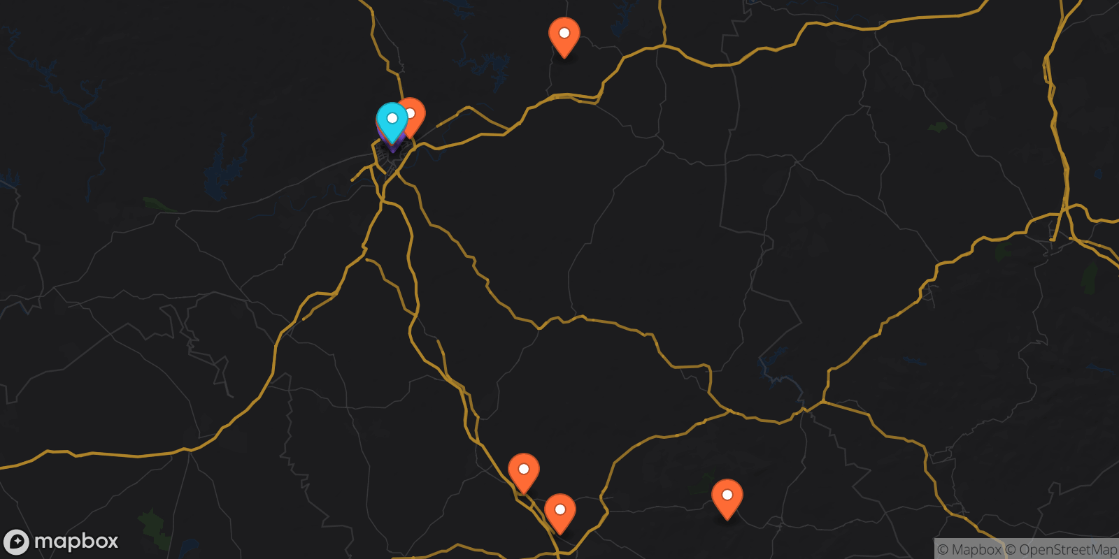 Map showing 9 locations