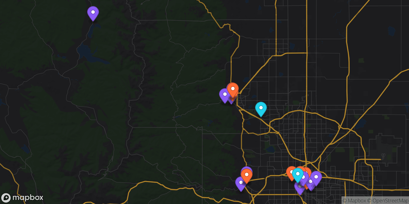 Map showing 28 locations