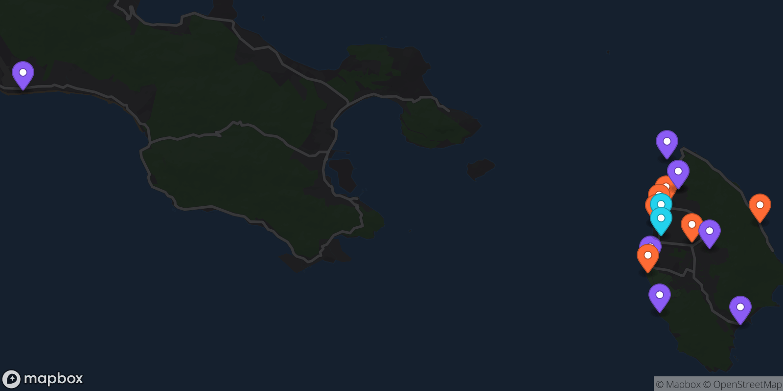 Map showing 17 locations