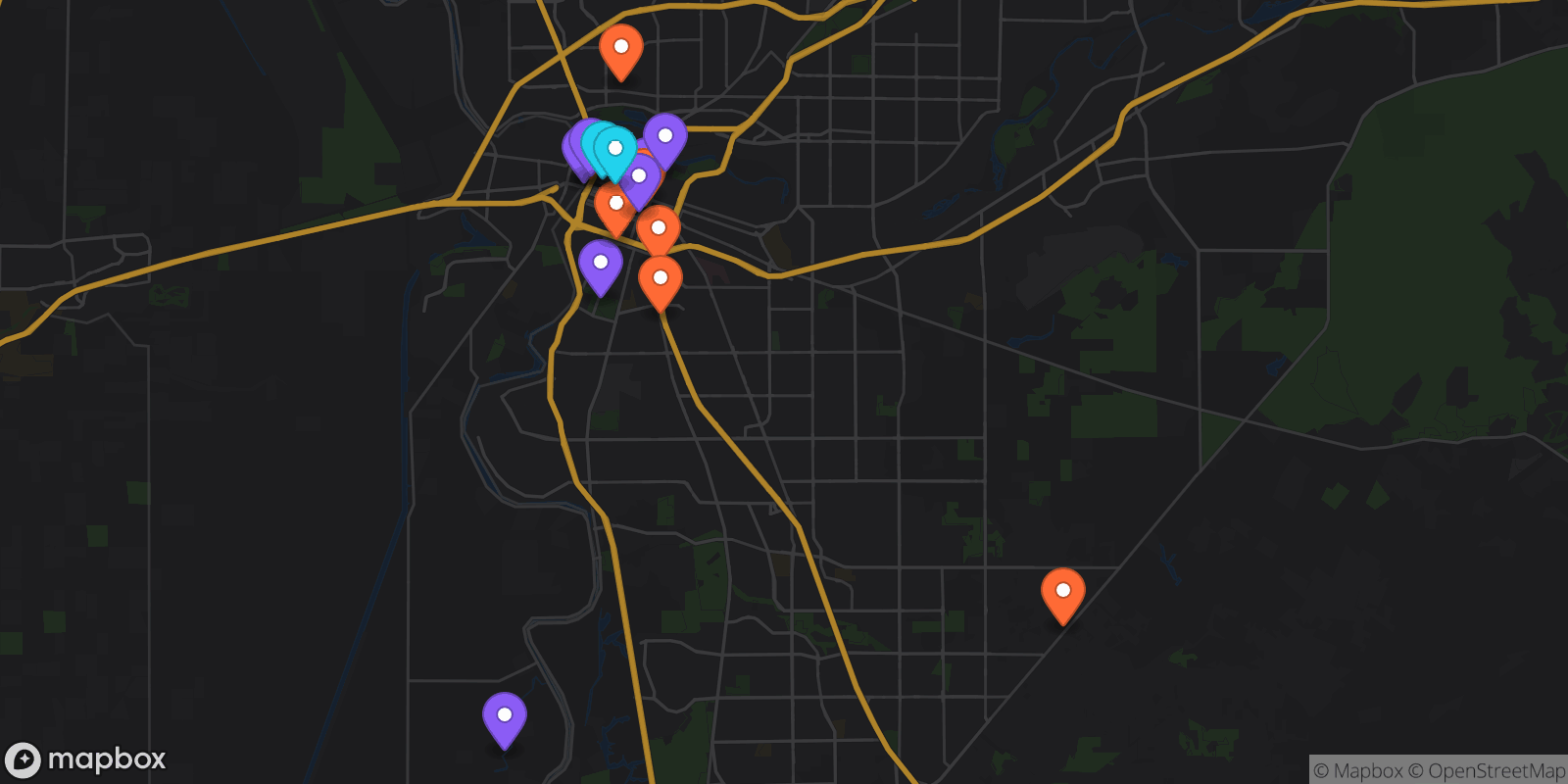 Map showing 16 locations