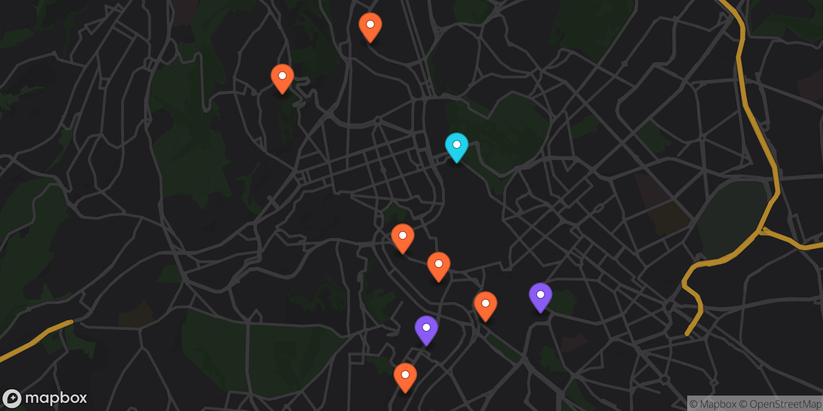 Map showing 9 locations