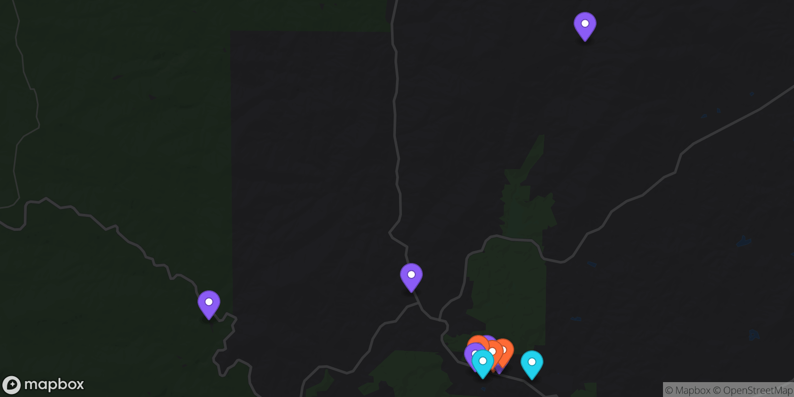 Map showing 14 locations