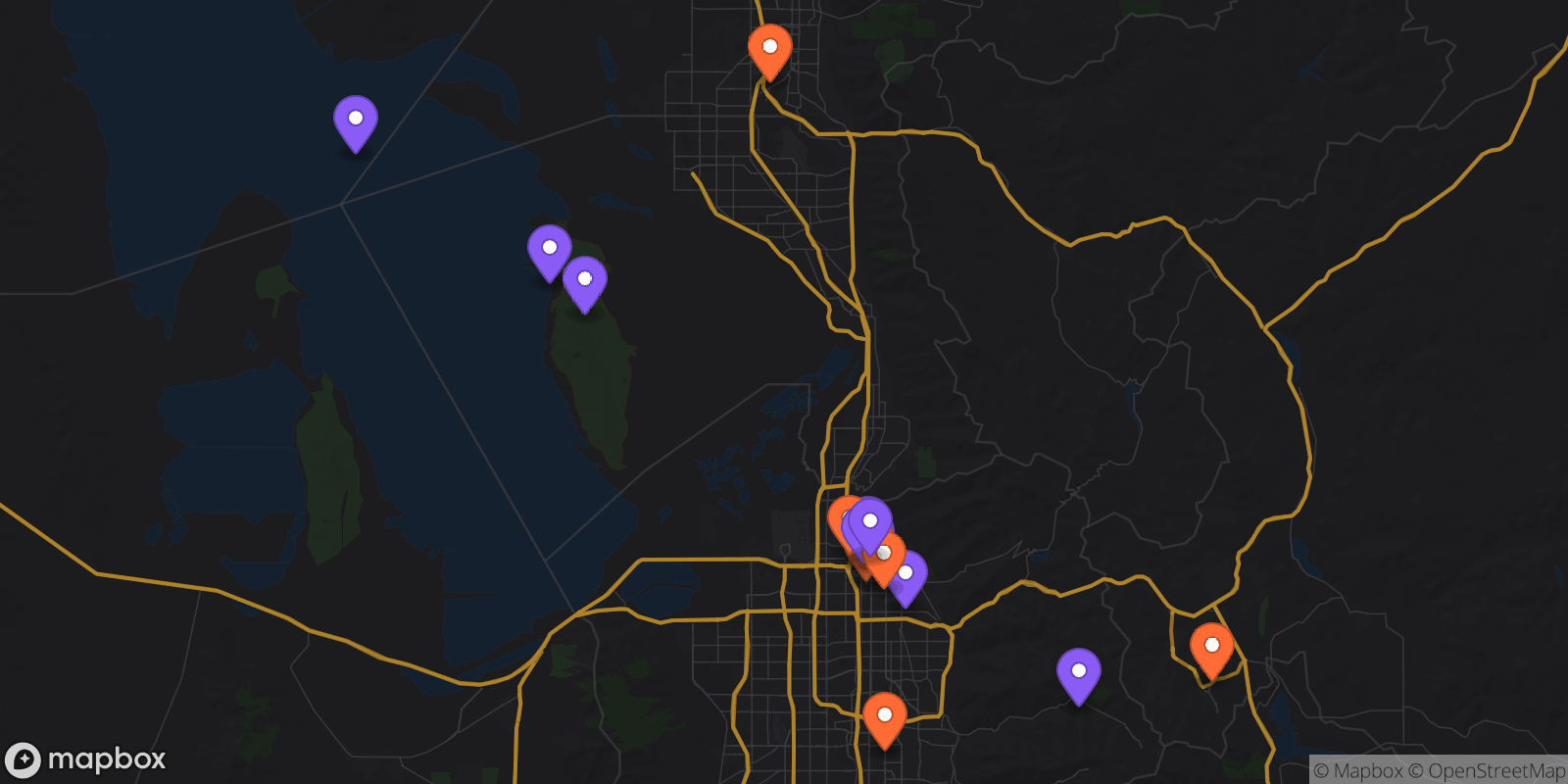 Map showing 21 locations
