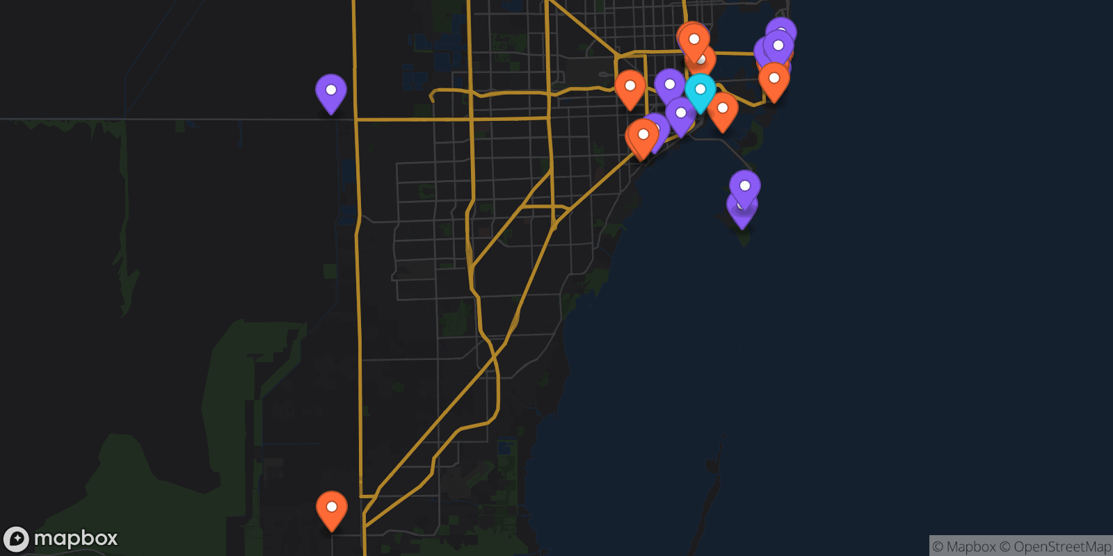 Map showing 25 locations