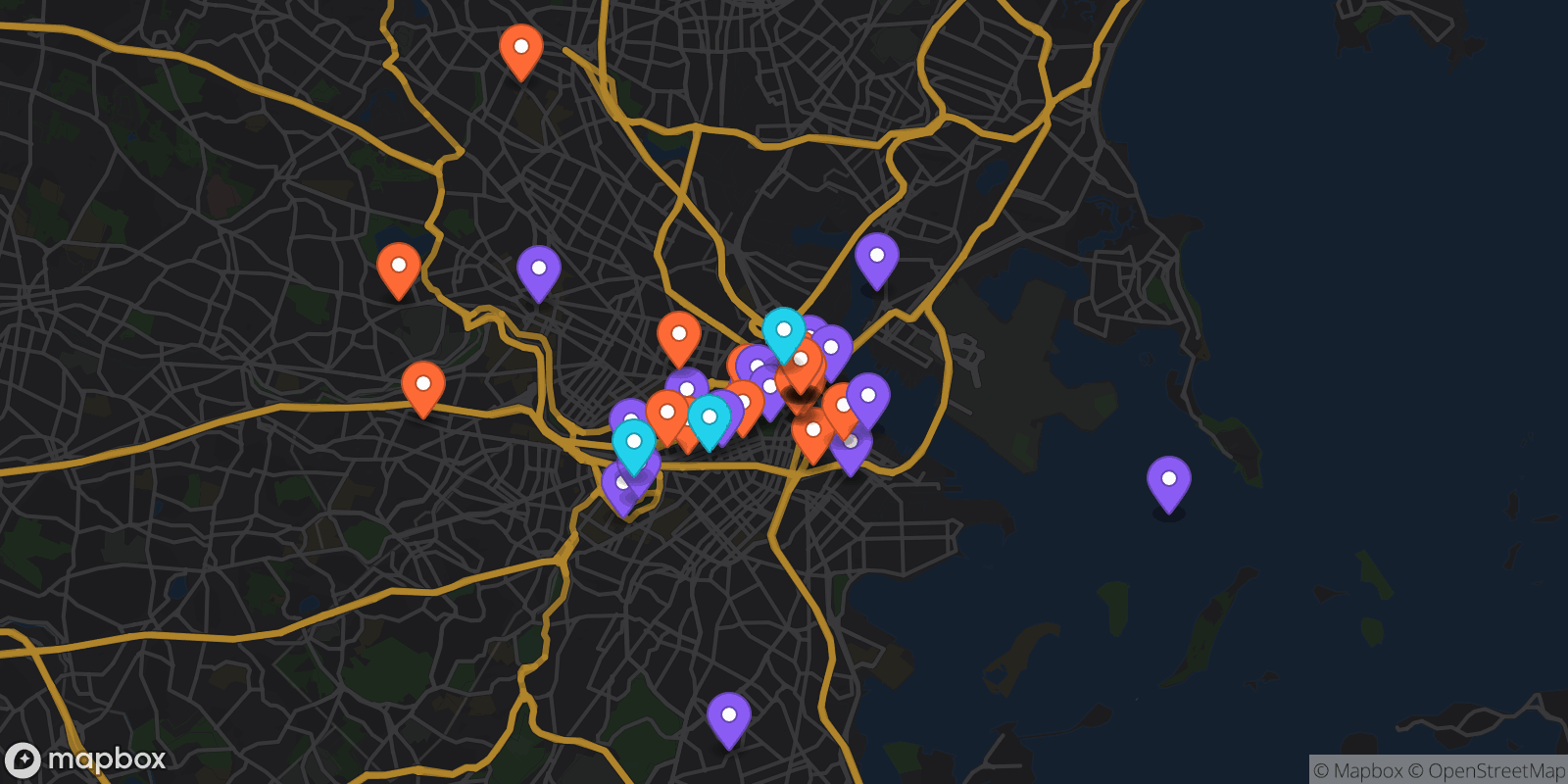 Map showing 43 locations