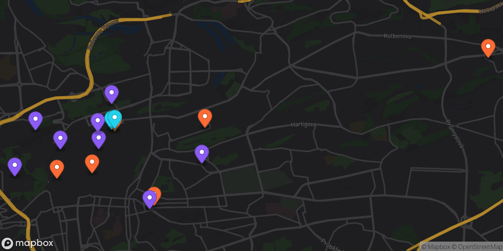 Map showing 16 locations