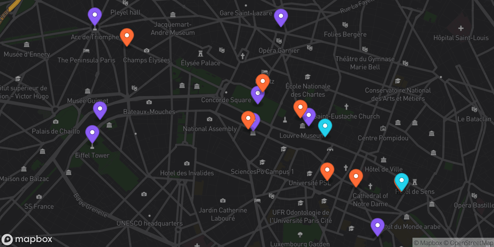 Map showing 17 locations