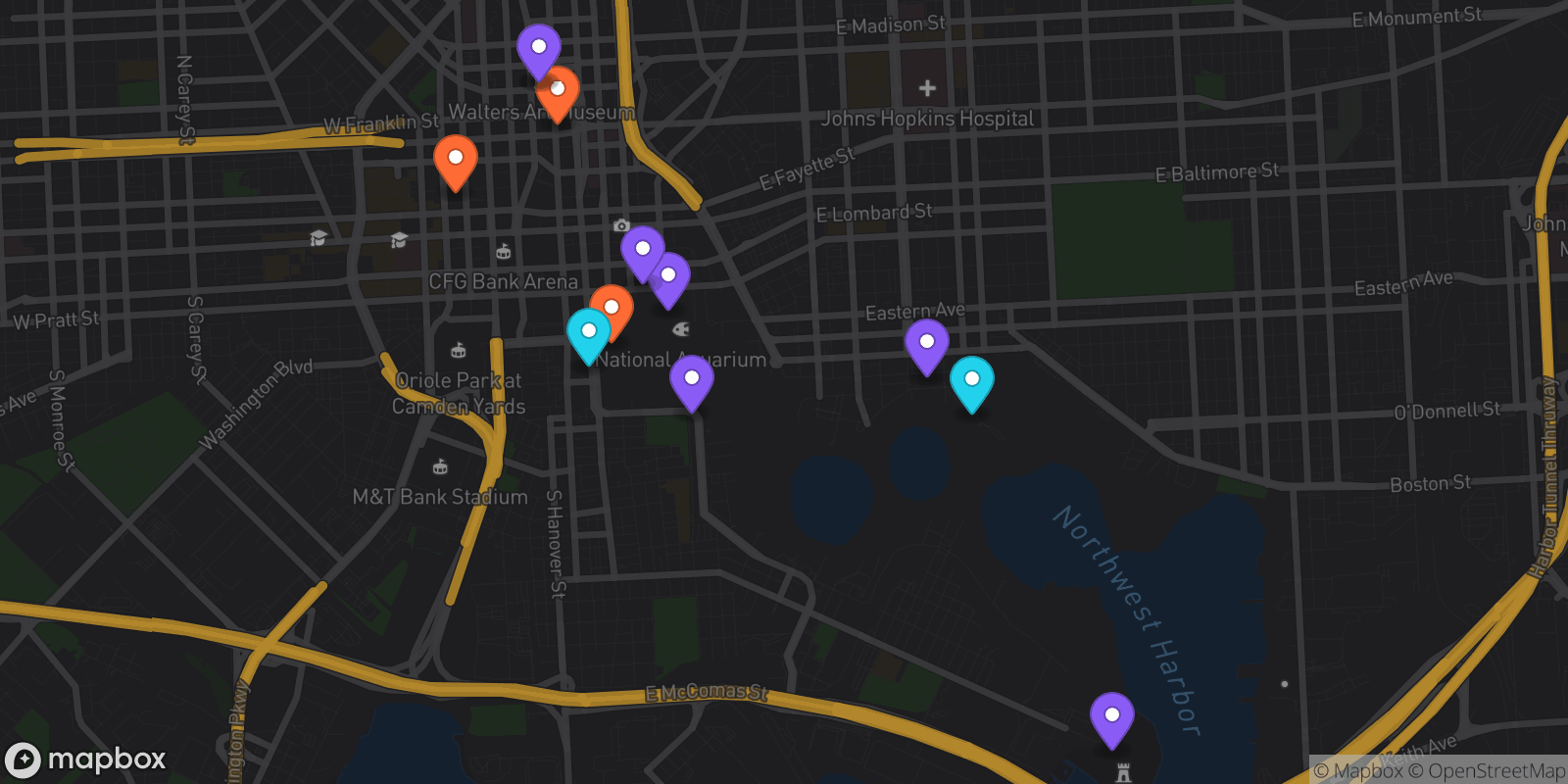 Map showing 12 locations