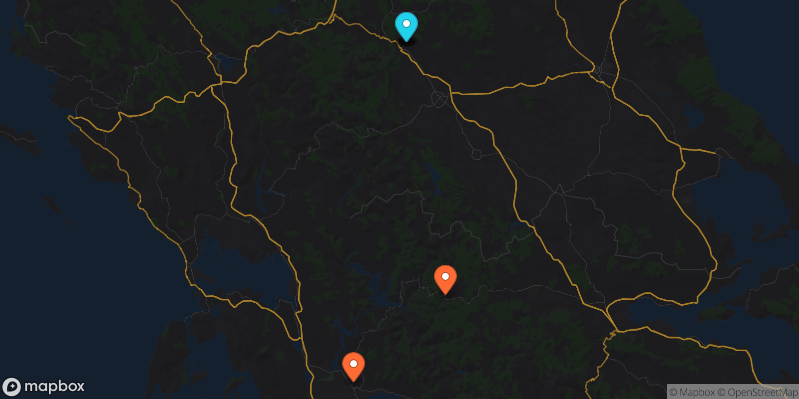 Map showing 6 locations