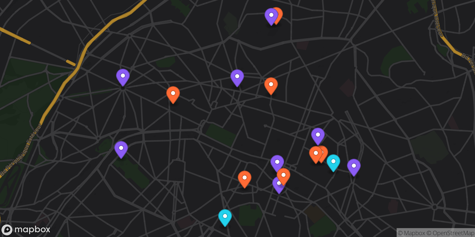 Map showing 17 locations
