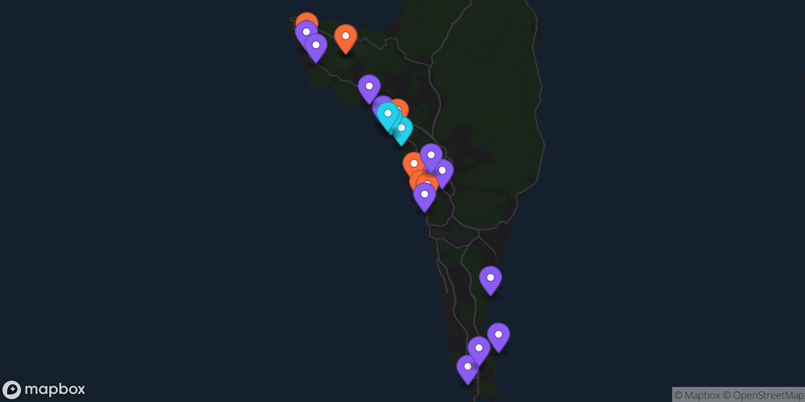 Map showing 25 locations