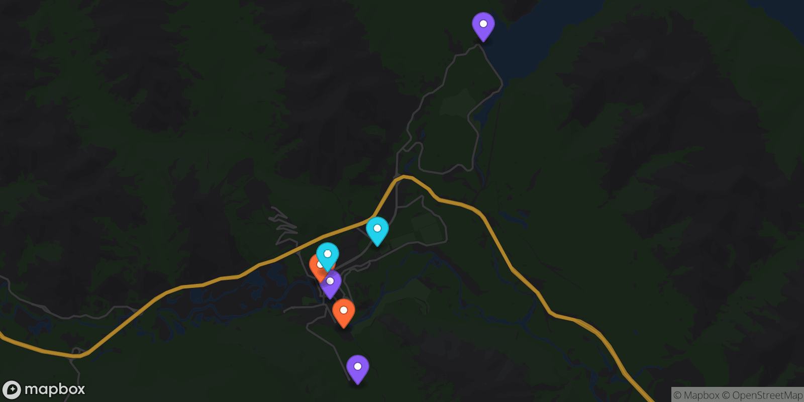 Map showing 9 locations