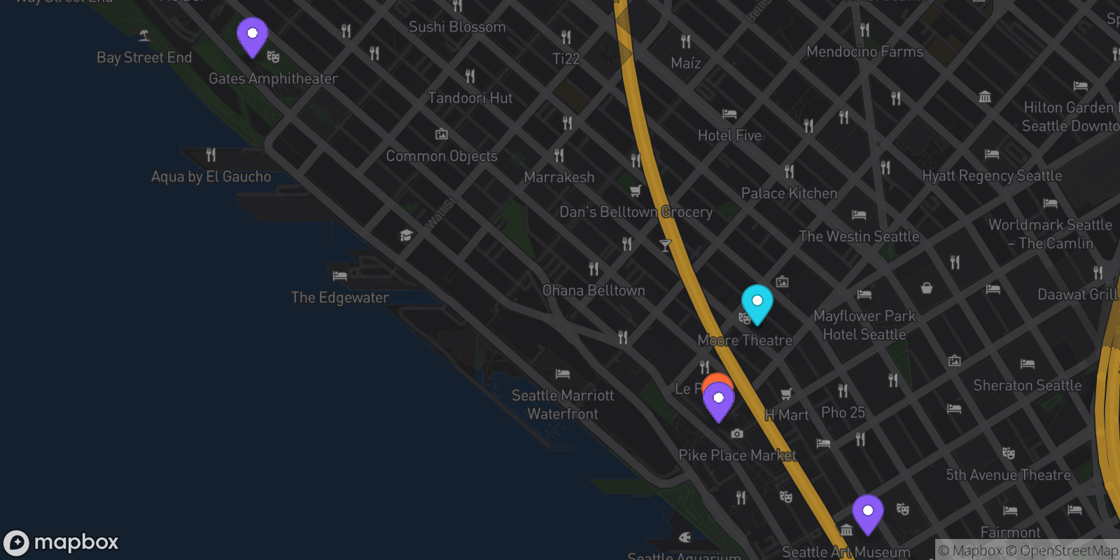Map showing 5 locations