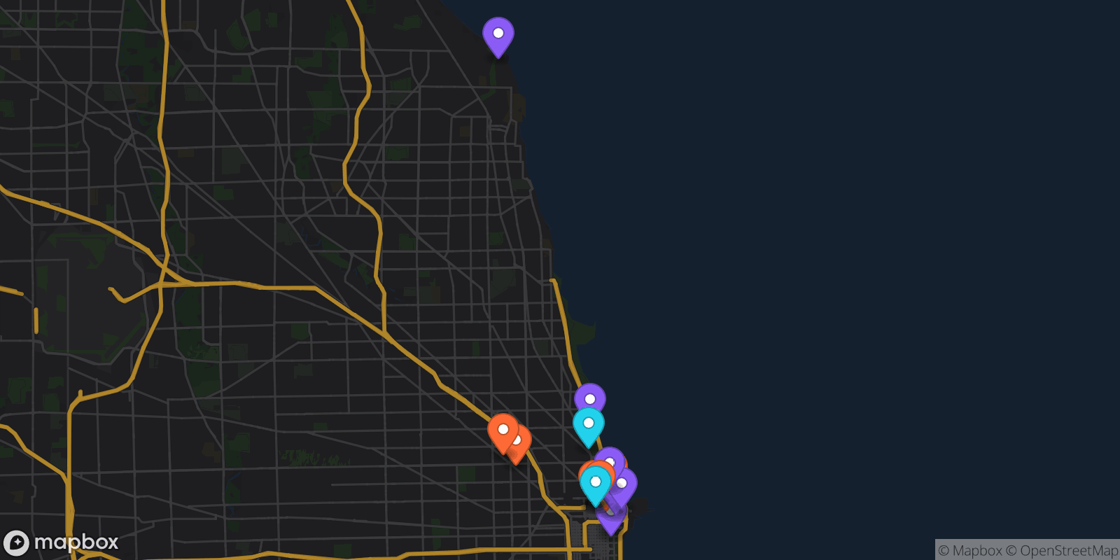 Map showing 16 locations