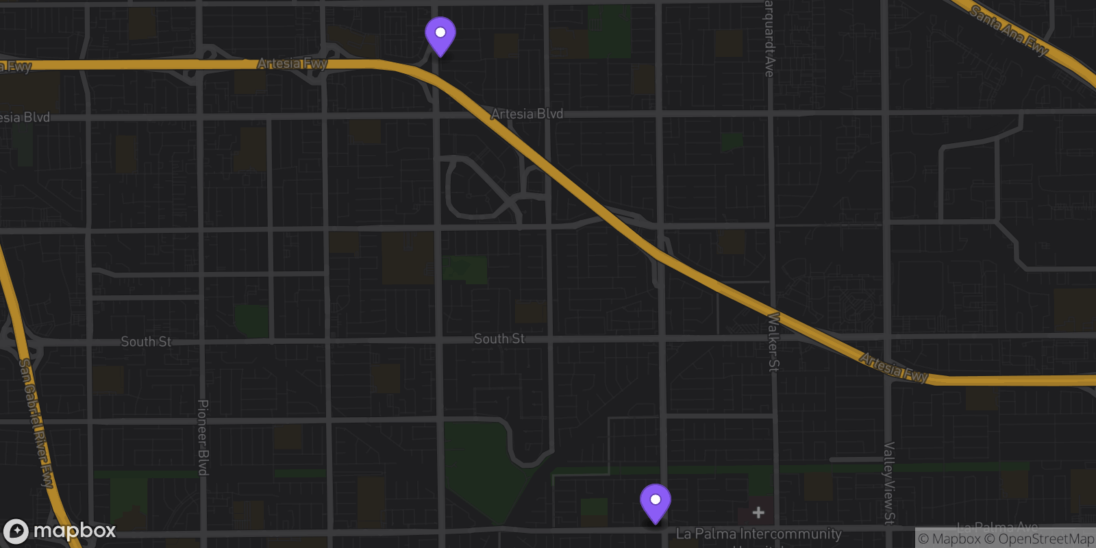 Map showing 3 locations