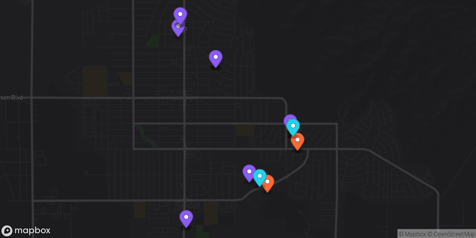 Map showing 16 locations