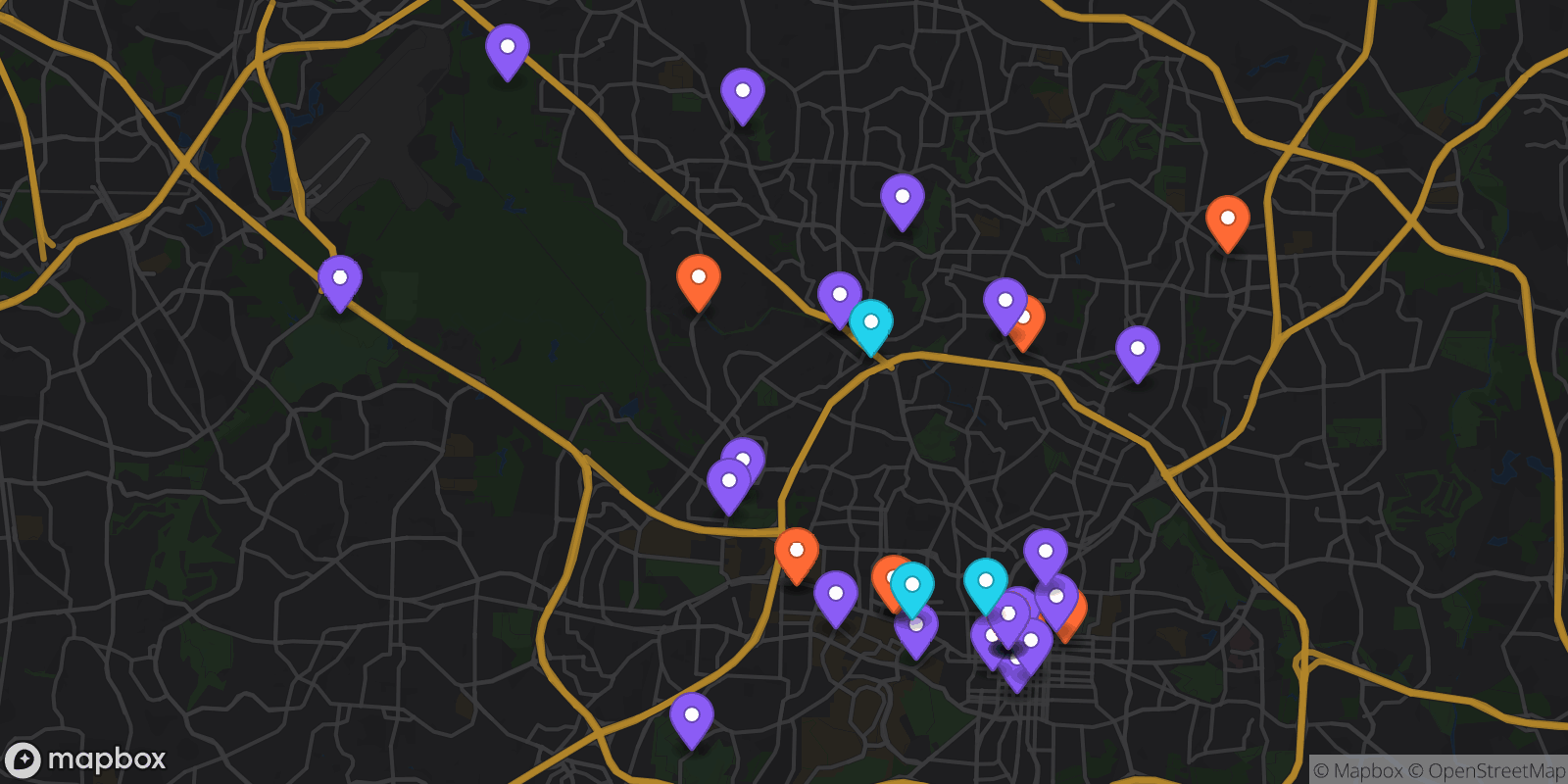 Map showing 36 locations