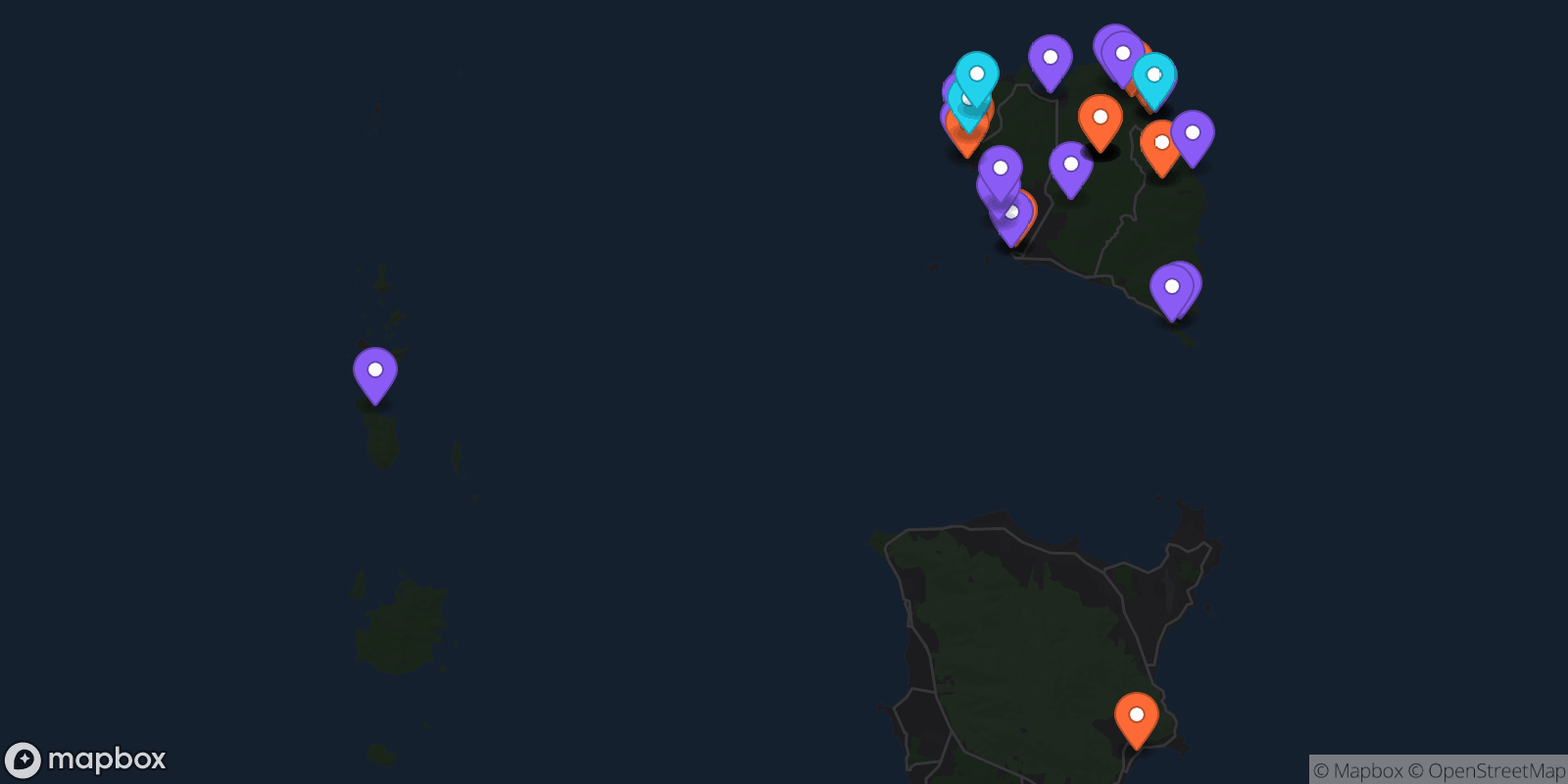 Map showing 36 locations