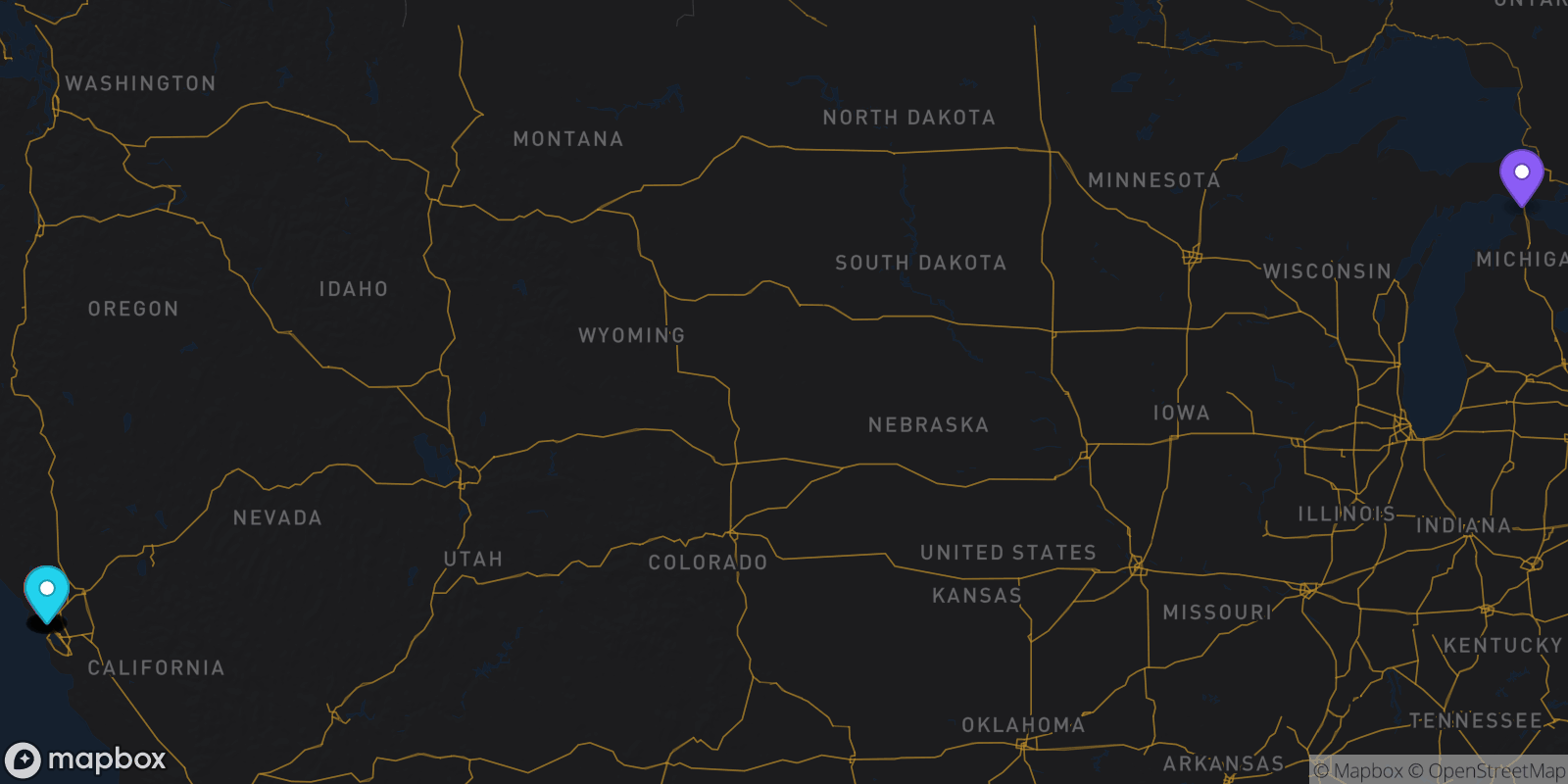 Map showing 13 locations