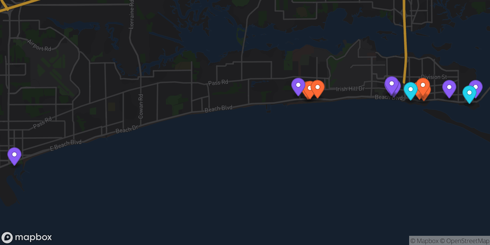 Map showing 15 locations